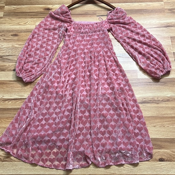 For Love Lemons Nikki Heart Burnout Cute Romantic Midi Dress size S - Picture 4 of 16